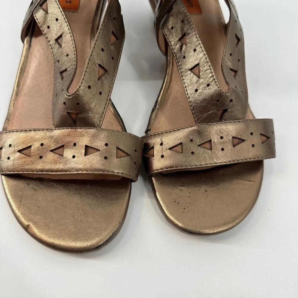 Miz Mooz Pomona Bronze Leather Cutout‎ Gladiator Wedge Sandals Women's 7.5